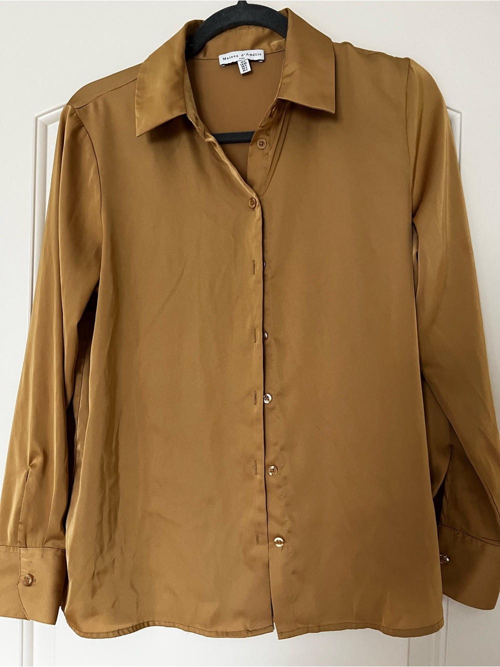 Satin Button-Front Blouse in Camel by White + Warren